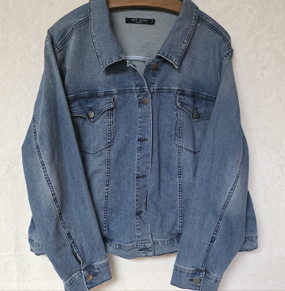 Cotton Blend Max Jeans Lightweight Button Up Denim Utility Jean Jacket Size 3X.